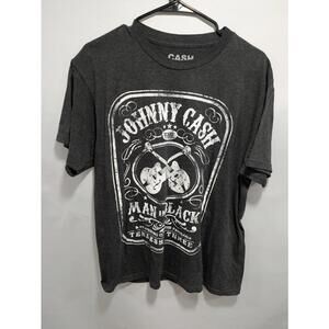 Mens Johnny Cash The Man In Black Charcoal Gray Black Short Sleeve Band Shirt L